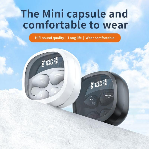 Smart Digital Display Bluetooth Earphones With Transparent Capsule Design Black Earbuds