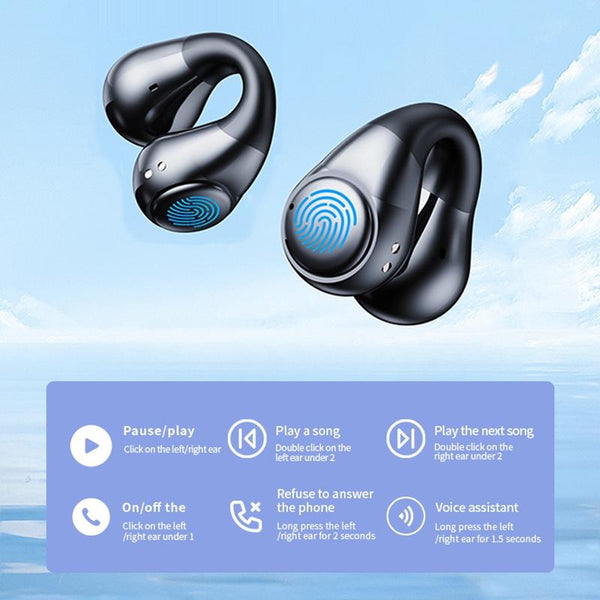 Smart Digital Display Bluetooth Earphones With Transparent Capsule Design Black Earbuds