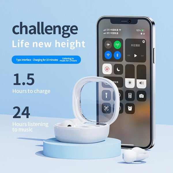 Smart Digital Display Bluetooth Earphones With Transparent Capsule Design Black Earbuds