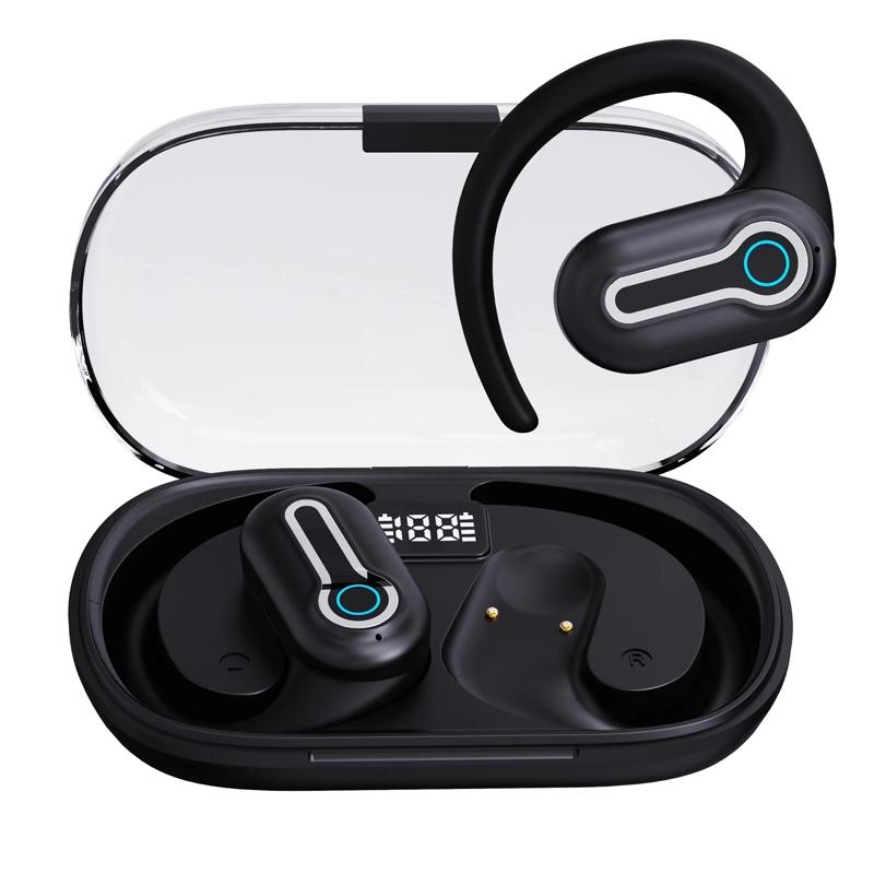 Wireless Stereo Earphones With Charging Case Hanging Design Black Earbuds