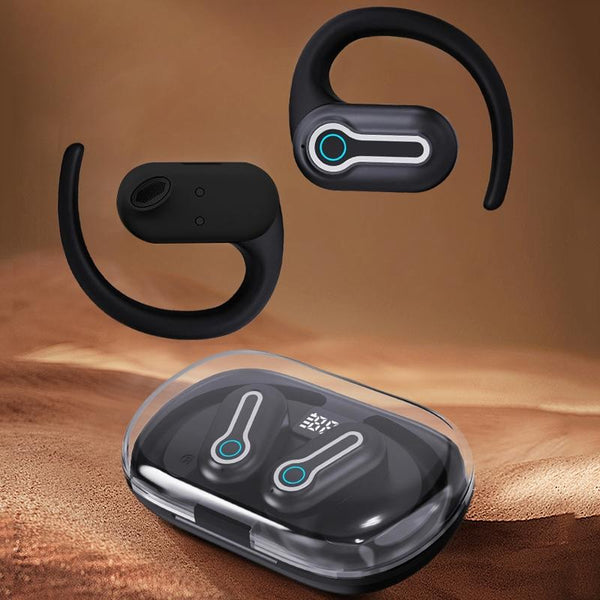 Wireless Stereo Earphones With Charging Case Hanging Design Black Earbuds
