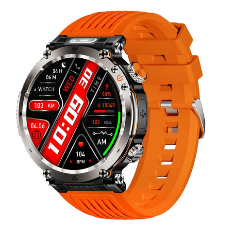 Waterproof Smart Watch With Flashlight And Compass 1 Inch Orange Smart Watches