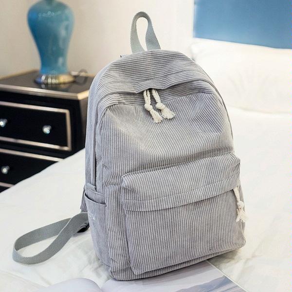 Corduroy School Backpack For Girls And Women Light Grey Backpacks & Bags