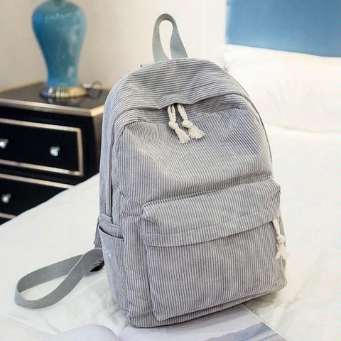 Corduroy School Backpack For Girls And Women Light Grey Backpacks & Bags
