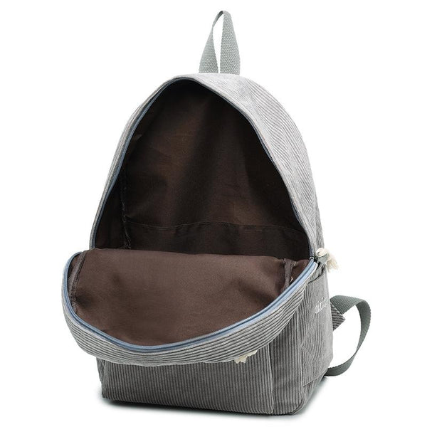 Corduroy School Backpack For Girls And Women Light Grey Backpacks & Bags