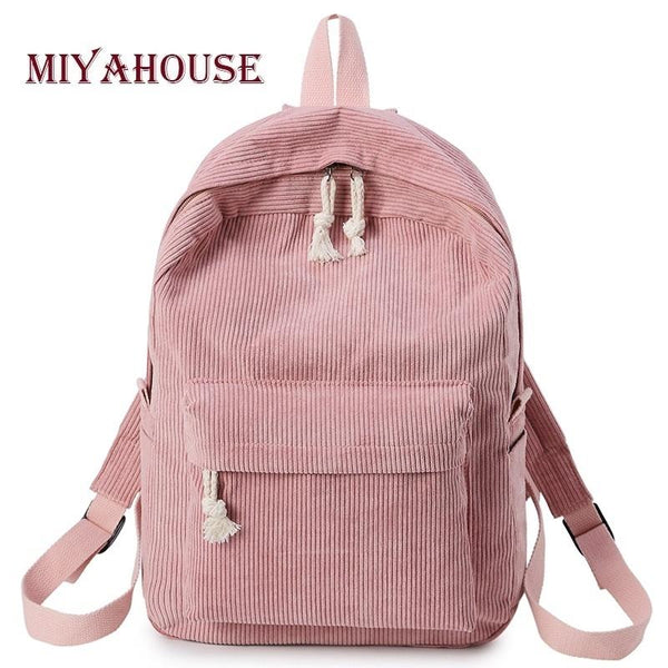 Corduroy School Backpack For Girls And Women Light Grey Backpacks & Bags
