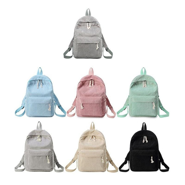 Corduroy School Backpack For Girls And Women Light Grey Backpacks & Bags