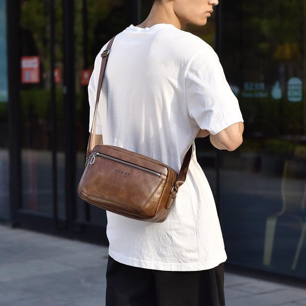 Large Capacity Men Crossbody Bag Casual Pu Handbag Black Bags