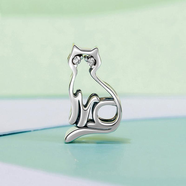 925 Sterling Silver Hollow Cat Beads Cute Animal Accessory Craft Beads