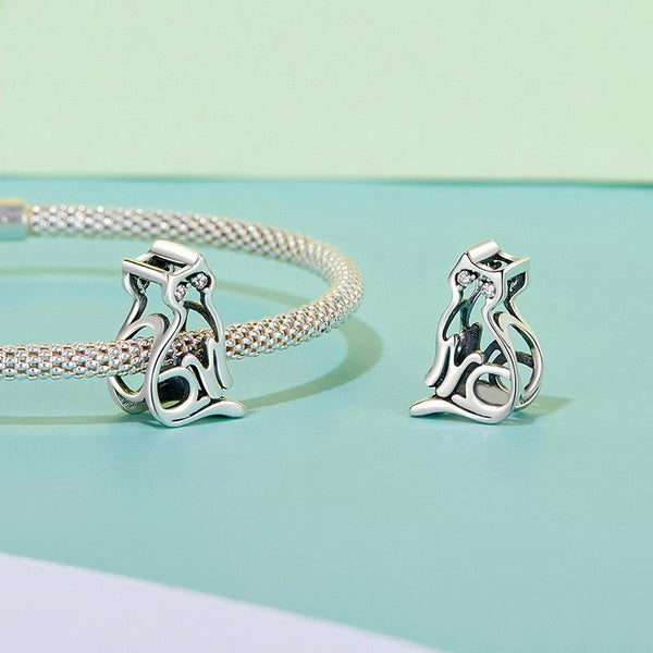 925 Sterling Silver Hollow Cat Beads Cute Animal Accessory Craft Beads