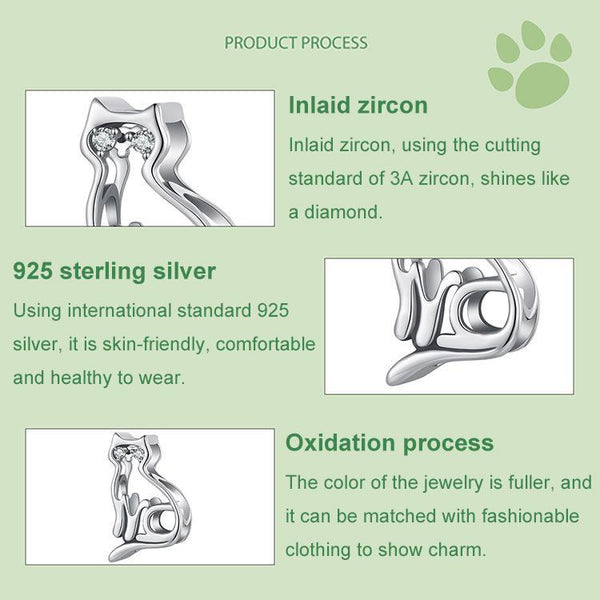 925 Sterling Silver Hollow Cat Beads Cute Animal Accessory Craft Beads
