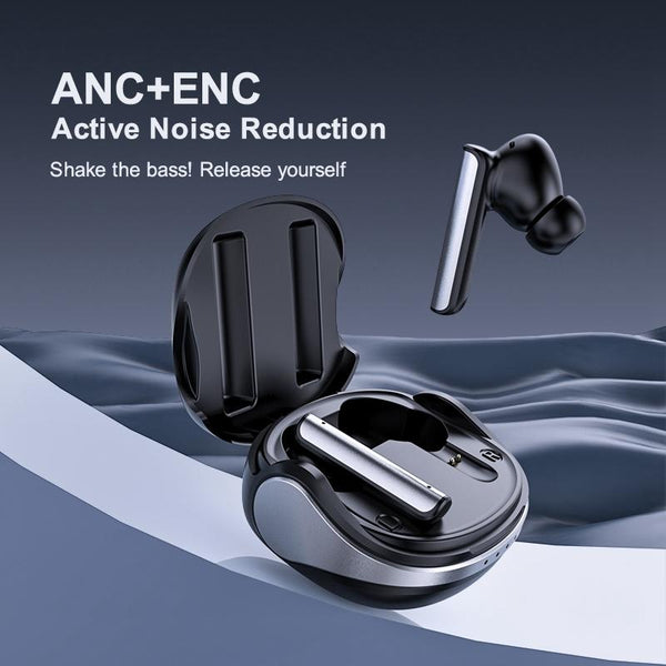 Wireless Anc Bluetooth Earphones Active Noise Reduction Black Earbuds