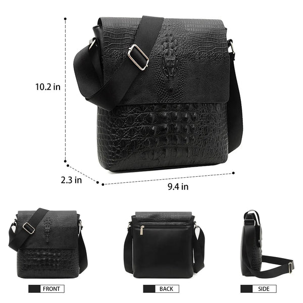 Water Repellent Vertical Leather Shoulder Bag For Men Black Bags