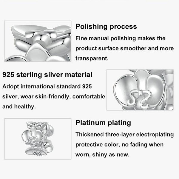 925 Sterling Silver Platinum Butterfly Orchid Flower Beads Charms & Pendants
