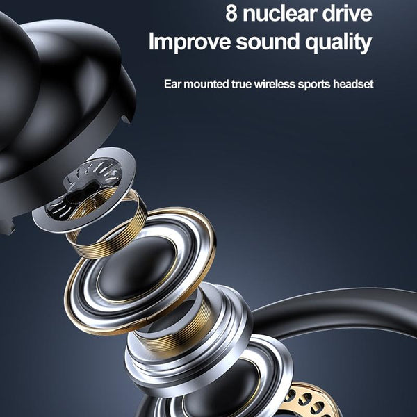 Wireless Hanging Ear Sports Earphone With True Sound Black Earbuds