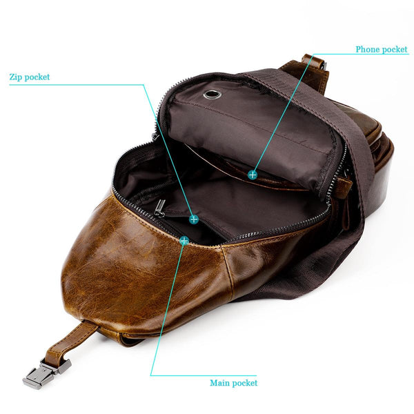 Retro Leather Chest Bag For Men Coffee Bags