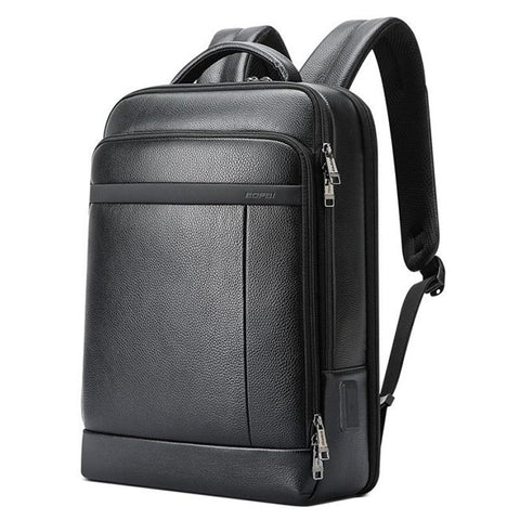 Large Capacity Business Laptop Backpack With Usb & Type C Port Black First Layer Cowhide Laptop Cases & Bags