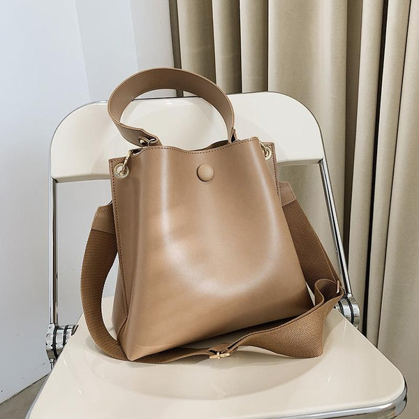 Retro Wide Strap Crossbody Bucket Bag For Women Khaki Women's Bags & Handbags