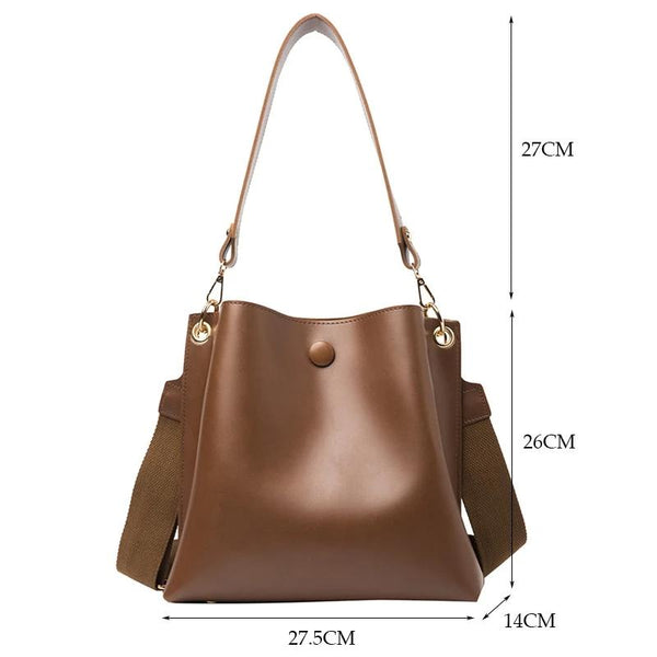 Retro Wide Strap Crossbody Bucket Bag For Women Khaki Women's Bags & Handbags