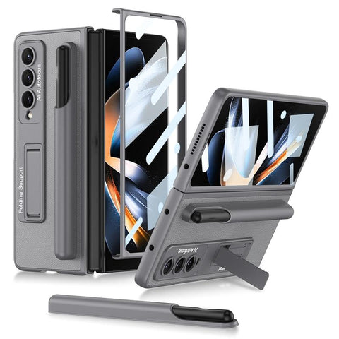 For Samsung Galaxy Z Fold4 5G Leather Case With Holder & Pen Slots Thin & Shockproof Grey Cases Covers & Skins