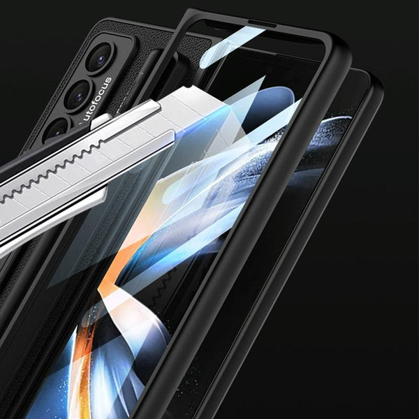 For Samsung Galaxy Z Fold4 5G Leather Case With Holder & Pen Slots Thin Shockproof Grey Cases Covers & Skins