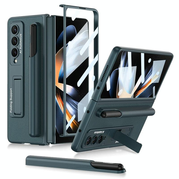 For Samsung Galaxy Z Fold4 5G Leather Case With Holder & Pen Slots Thin Shockproof Grey Cases Covers & Skins