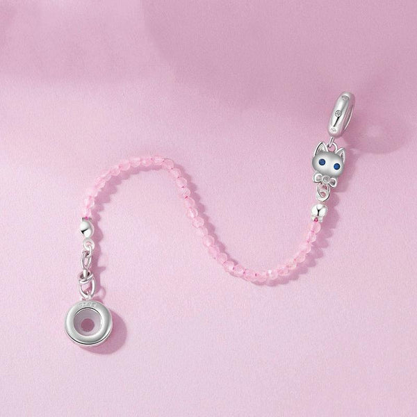 925 Sterling Silver Platinum Plated Cat Safety Chain Pendant Charms & Pendants