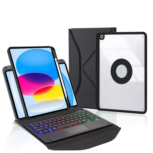 Parallel Touchpad Bluetooth Keyboard Leather Tablet Case With Pen Slot And Backlight Black Laptop Cases & Bags