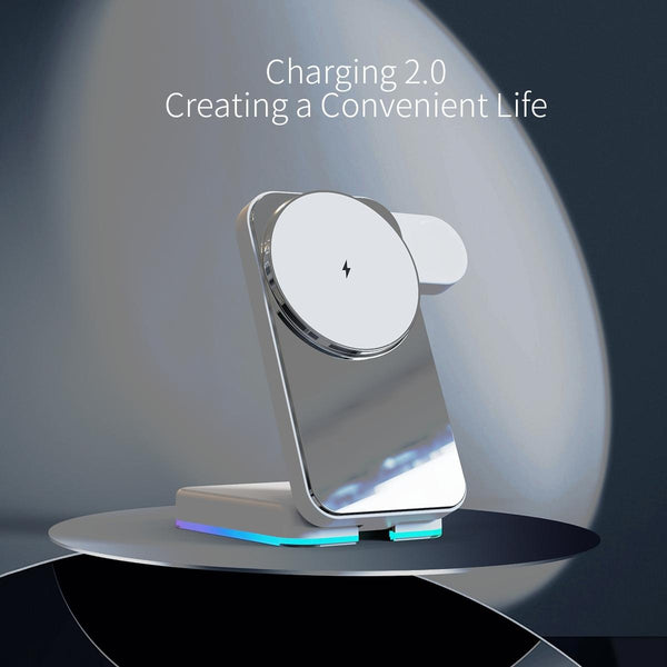 Foldable 3 In 1 Rgb Led Wireless Charger Black Chargers & Cradles