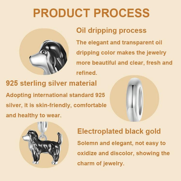 925 Sterling Silver Gold Plated Border Collie Bracelet Bracelets