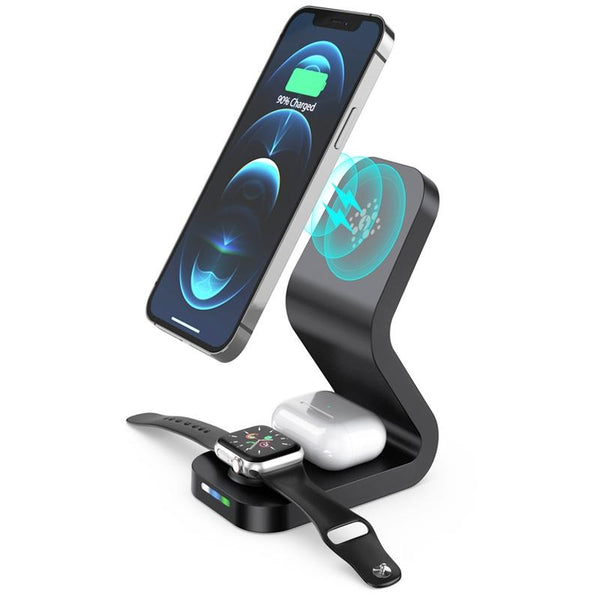 3 In 1 Magnetic Wireless Charger For Mobile Devices Black Chargers & Cradles