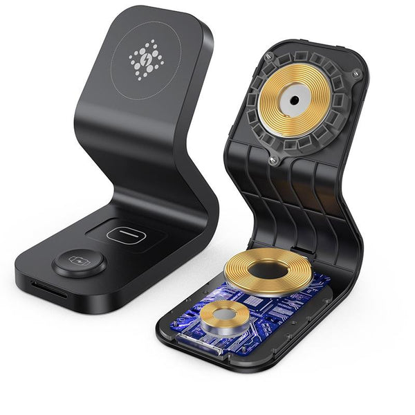 3 In 1 Magnetic Wireless Charger For Mobile Devices Black Chargers & Cradles