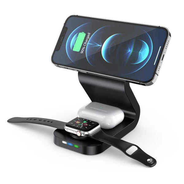 3 In 1 Magnetic Wireless Charger For Mobile Devices Black Chargers & Cradles