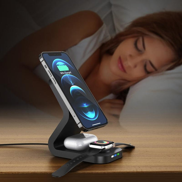 3 In 1 Magnetic Wireless Charger For Mobile Devices Black Chargers & Cradles