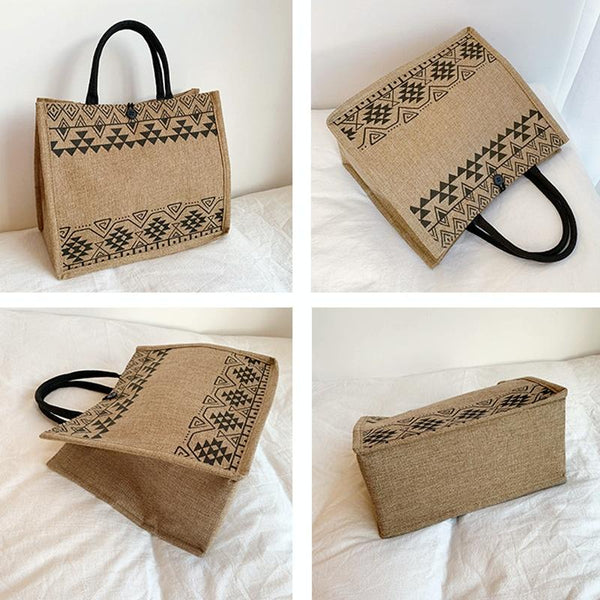 Simple Linen Tote Bag With Large Capacity Style Print Triangle Women's Bags & Handbags