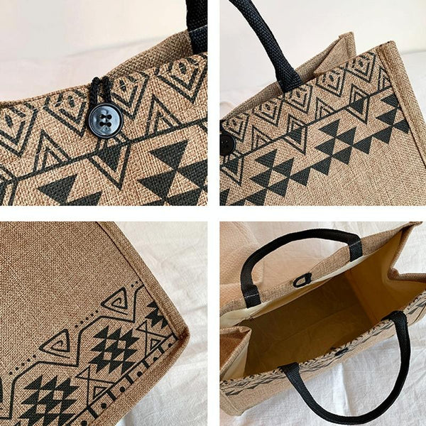 Simple Linen Tote Bag With Large Capacity Style Print Triangle Women's Bags & Handbags