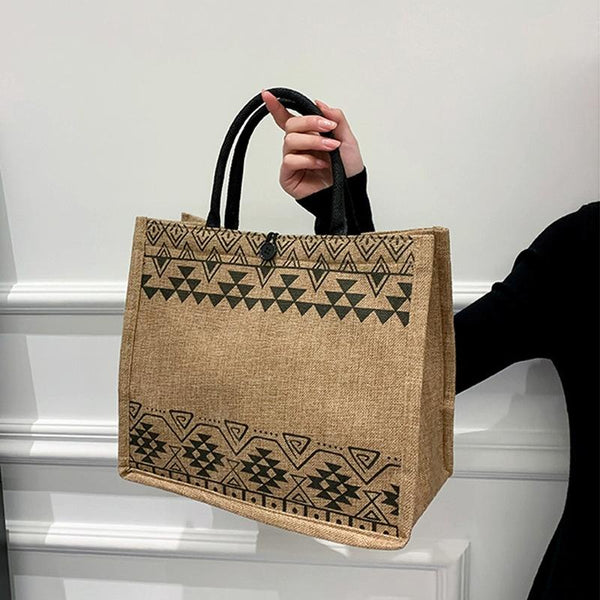 Simple Linen Tote Bag With Large Capacity Style Print Triangle Women's Bags & Handbags