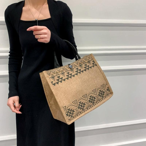 Simple Linen Tote Bag With Large Capacity Style Print Triangle Women's Bags & Handbags