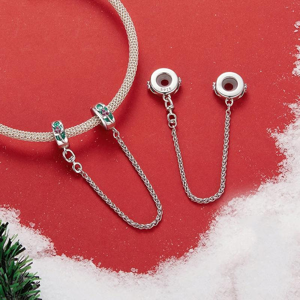 925 Sterling Silver Platinum Plated Leaf Safety Chain Bracelet Charms & Pendants