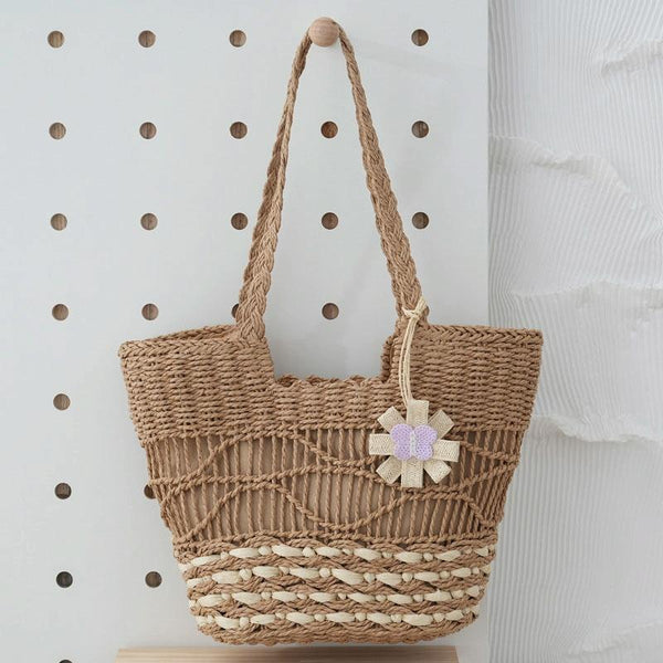 Large Capacity Straw Tote Bag With Hollow Wave Design And Lining Light Brown Women's Bags & Handbags