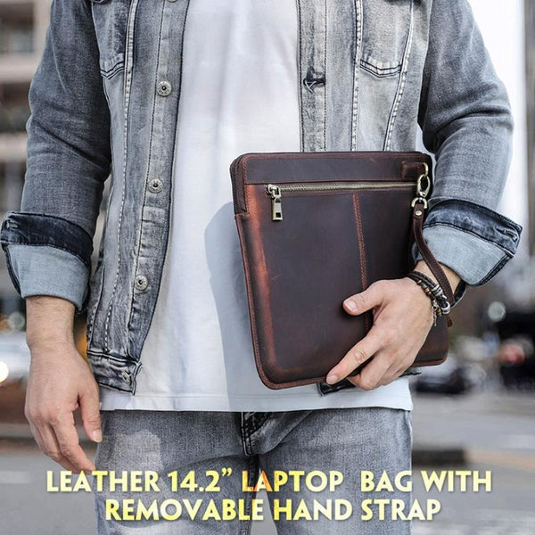 14.2 Inch Leather Laptop Sleeve For Macbook Pro Black Brown Laptop Cases & Bags