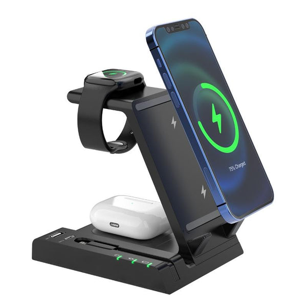 6 In 1 Wireless Charging Stand With Usb Port & 8 Pin Cable Black Chargers & Cradles