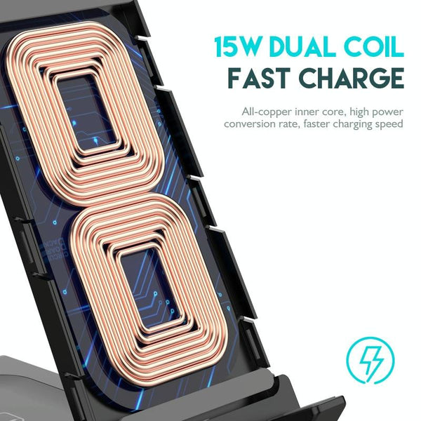 6 In 1 Wireless Charging Stand With Usb Port & 8 Pin Cable Black Chargers & Cradles