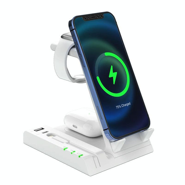 6 In 1 Wireless Charging Stand With Usb Port & 8 Pin Cable Black Chargers & Cradles