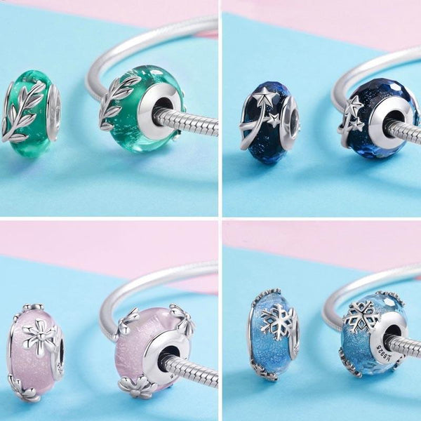 Veile Studios 1 Sets Of 925 Sterling Silver Seasonal Glass Bead Bracelet Charms Navy Blue Bracelets