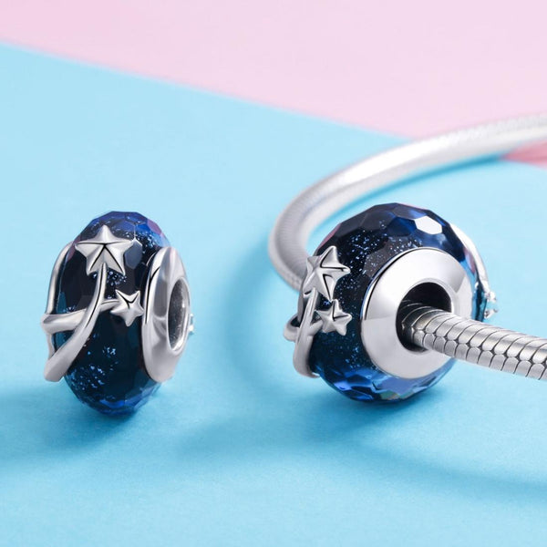 Veile Studios 1 Sets Of 925 Sterling Silver Seasonal Glass Bead Bracelet Charms Navy Blue Bracelets
