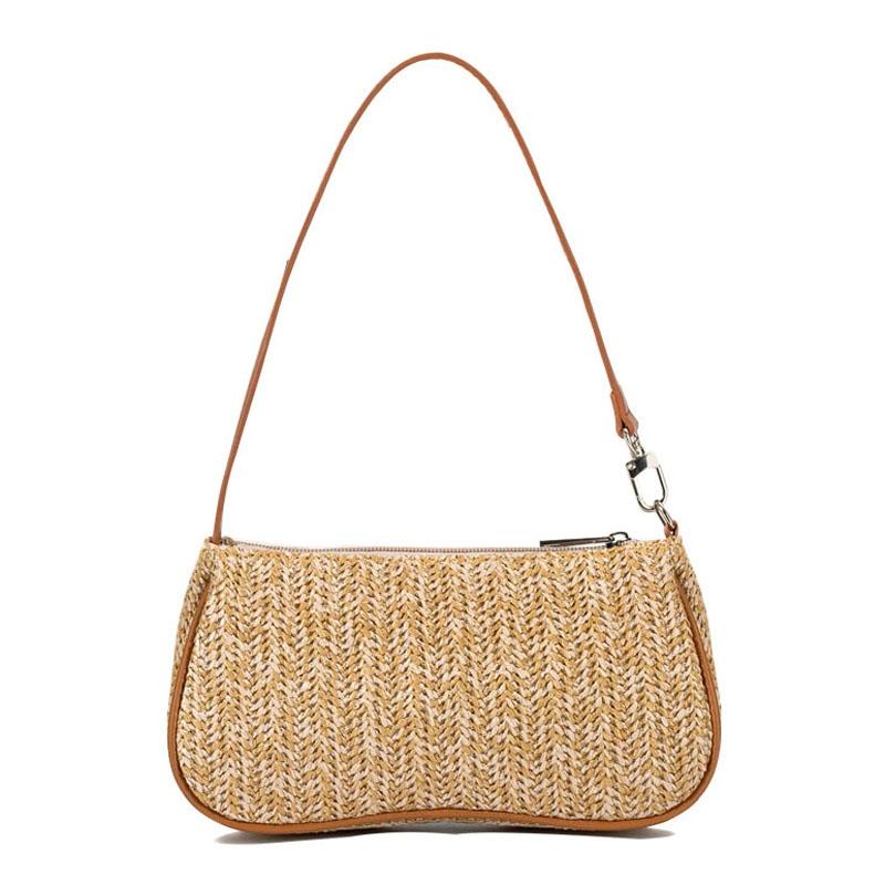 Khaki Woven Straw Shoulder Bag For Women Women's Bags & Handbags
