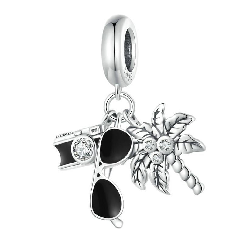 925 Sterling Silver Coconut Tree Camera Pendant Bracelet Charms & Pendants