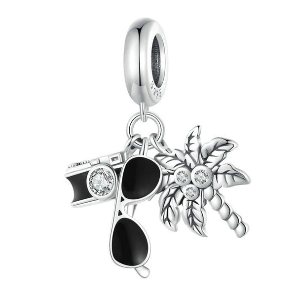 925 Sterling Silver Coconut Tree Camera Pendant Bracelet Charms & Pendants