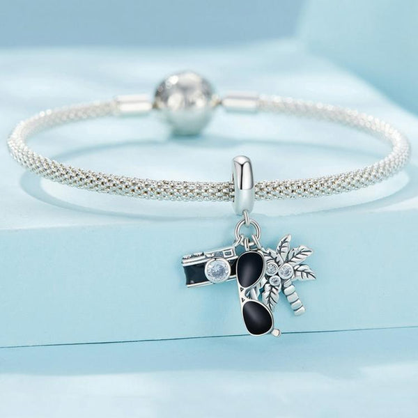925 Sterling Silver Coconut Tree Camera Pendant Bracelet Charms & Pendants